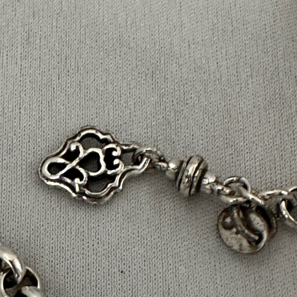 Brighton silver tone chain and faux pearls with tan leather flower - Picture 8 of 9